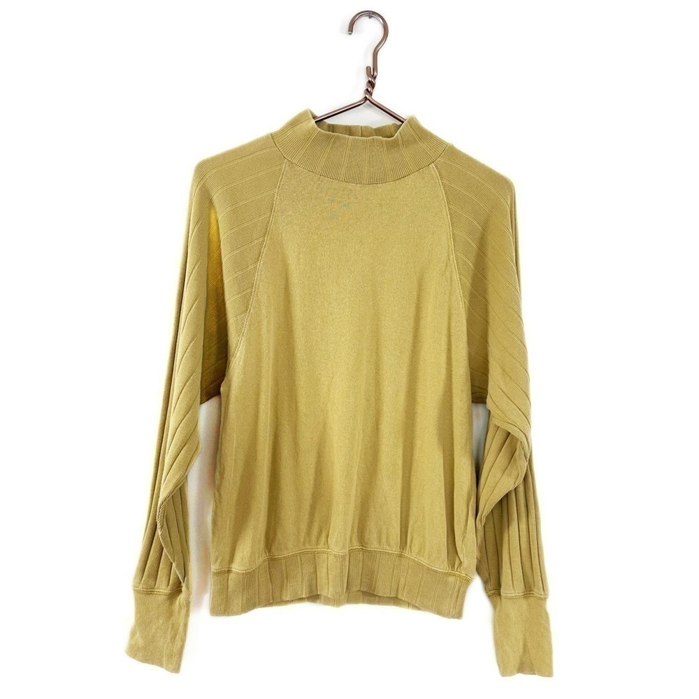 Free People FP Beach Womens Small Yellow Mock Neck Oversized Ribbed Tee Shirt